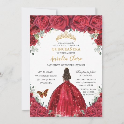 キンセアニラレッドローゼスフローラプリンセスガウン金ゴールド 招待状 (正面)