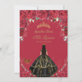 キンセアニラレッドローゼフラワーズブラックドレス金ゴールド 招待状 (裏面)