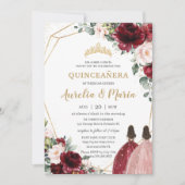 キンセアニラレッド赤面ピンクローズ金ゴールドフローラ双子 招待状 (正面)