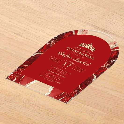 キンセアニラレッド金ゴールドアゲートエレガントト アクリル招待状 (レイダウン)