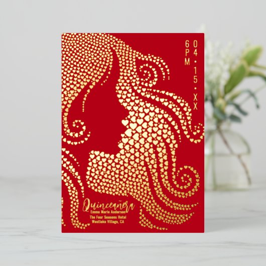 キンセアニラレッド金ゴールドガールシルエット金ゴールドハート 箔シーズンカード (立ち正面)