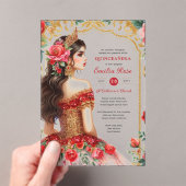 キンセアニラレッド金ゴールドミクリンスドレスフラワー アクリル招待状 (インサイチュ (ポータブル))