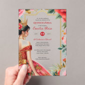 キンセアニラレッド金ゴールドミクリンスドレスフラワー アクリル招待状 (インサイチュ (ポータブル))