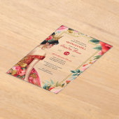 キンセアニラレッド金ゴールドミクリンスドレスフラワー アクリル招待状 (レイダウン)