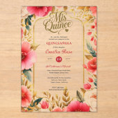 キンセアニラレッド金ゴールドミクリンバラ花 アクリル招待状 (正面)