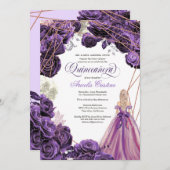 キンセアニラレ王室のガルパープル&バラ金ゴールド&ガウン 招待状 (正面/裏面)