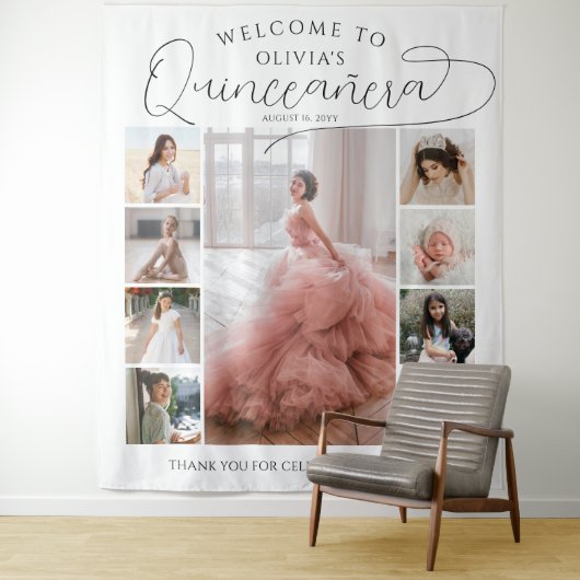 キンセアニラ写真コラージュ15誕生日へようこそ タペストリー (インサイチュ)