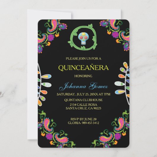 キンセアニラ招待状ディアデロスムエルトス 招待状 (正面)