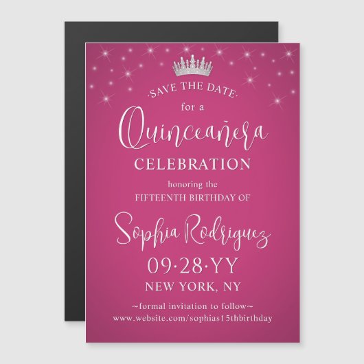 キンセアニラ日付を保存するエレガント暗い赤紫色ピンク マグネット招待状 (正面/裏面)