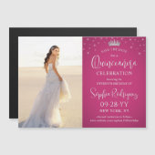 キンセアニラ日付保存フォト暗い赤紫色ピンク マグネット招待状 (正面/裏面)