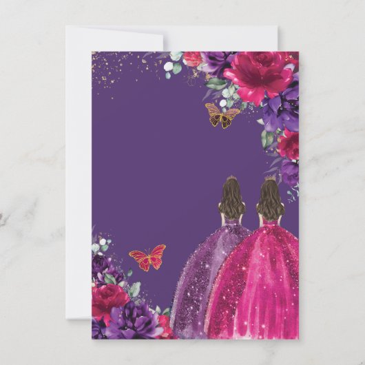 キンセアニラ明るい赤紫色ダークパープルフローラバラツインズ 招待状 (裏面)