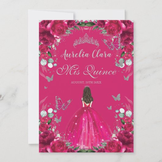 キンセアニラ明るい赤紫色ピンクフローラヴィンテージシルバー 招待状 (裏面)