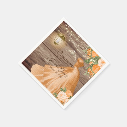 キンセアニラ木とオレンジ色の花 スタンダードカクテルナプキン (角)