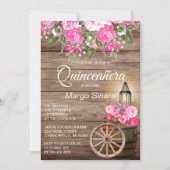 キンセアニラ木筒とピンク色の花 招待状 (正面)