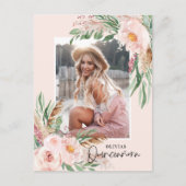 キンセアニラ淡い色のピンクガーリーフローラ誕生日 ポストカード (正面)