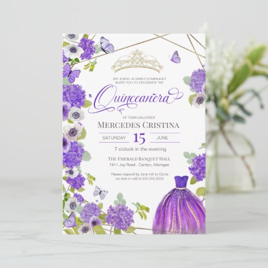 キンセアニラ王室のパープルガーデンバタフライティアラ 招待状 (スタンド正面)