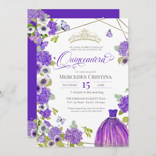 キンセアニラ王室のパープルガーデンバタフライティアラ 招待状 (正面/裏面)