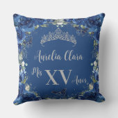 キンセアニラ王室のブルーフローラシルバー蝶 クッション (裏面)