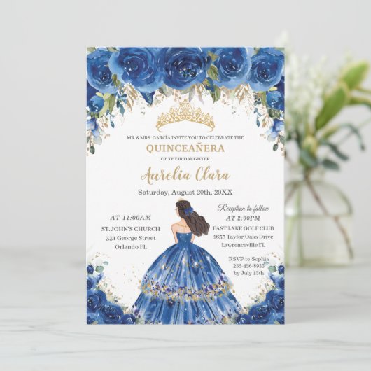 キンセアニラ王室のブルーフローラティアラ15誕生日 招待状 (スタンド正面)