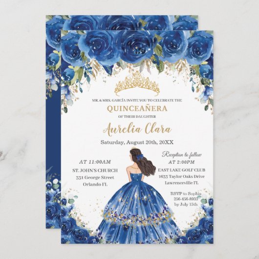 キンセアニラ王室のブルーフローラティアラ15誕生日 招待状 (正面/裏面)