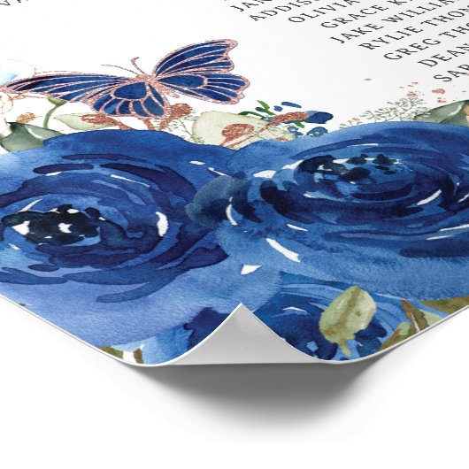 キンセアニラ王室のブルーフローラバラ金ゴールドシート ポスター (角)