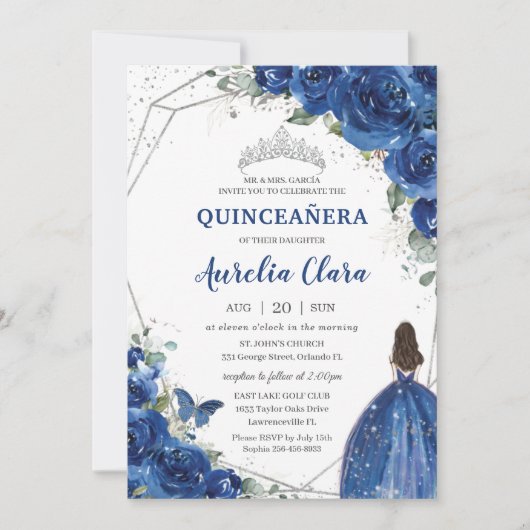 キンセアニラ王室のブルーフローラプリンセス誕生日15 招待状 (正面)