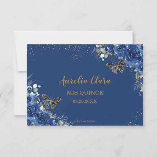 キンセアニラ王室のブルーフローラ蝶誕生日 サンキューカード (裏面)