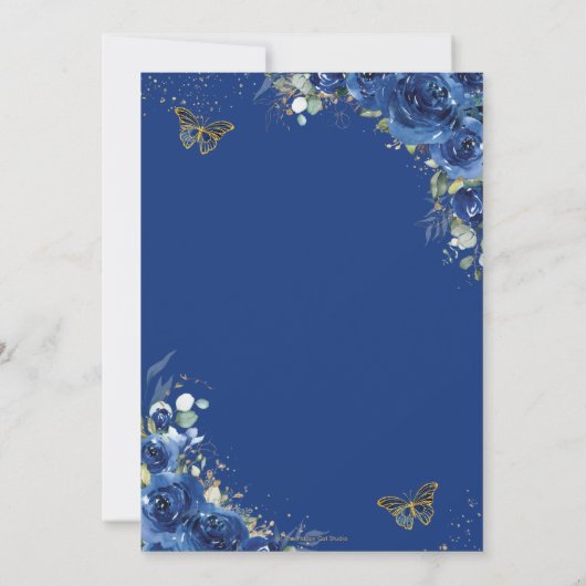 キンセアニラ王室のブルーフローラ蝶誕生日 セーブザデート (裏面)