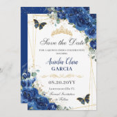キンセアニラ王室のブルーフローラ蝶誕生日 セーブザデート (正面/裏面)
