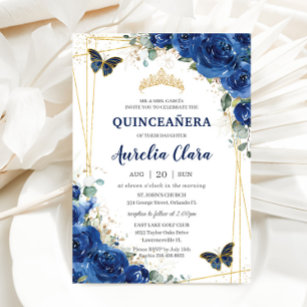 キンセアニラ王室のブルーフローラ蝶誕生日 招待状