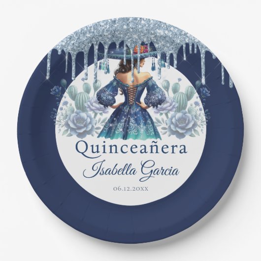 キンセアニラ王室のブルーメキシコスタイル ペーパープレート (正面)