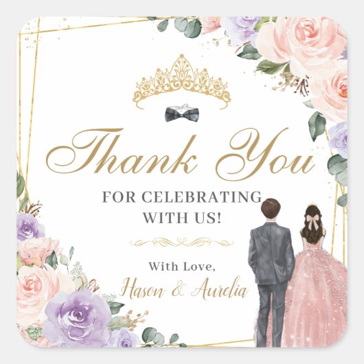 キンセアニラ薄紫赤面フローラツインズボーイガール スクエアシール (正面)