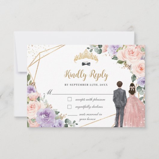 キンセアニラ薄紫赤面フローラツインズボーイガール 出欠カード (正面)