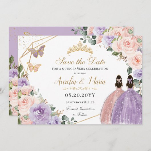 キンセアニラ薄紫赤面フローラバラ金ゴールドツインズ セーブザデート (正面/裏面)