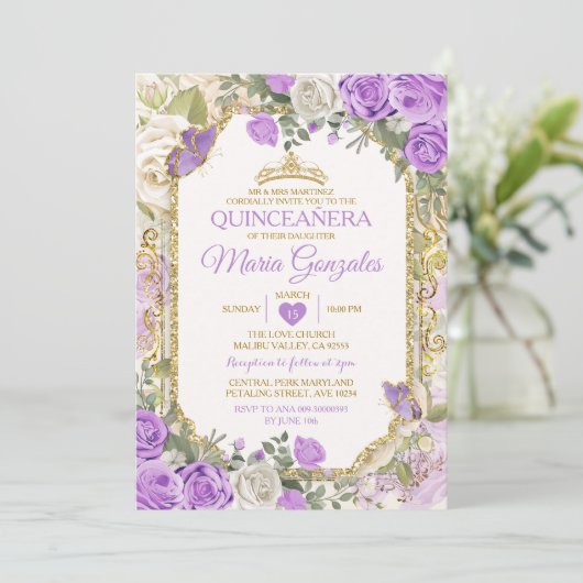 キンセアニラ薄紫&金ゴールドクラウンメキシカンバタフライ 招待状 (スタンド正面)