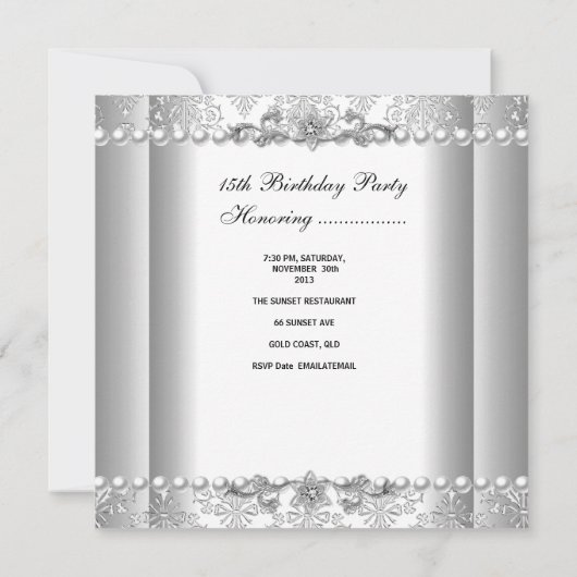 キンセアニラ誕生日シルバーホワイトパールレース 招待状 (裏面)