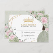 キンセアニラ誕生日セージグリーンソフトピンクフローラ 出欠カード (正面/裏面)