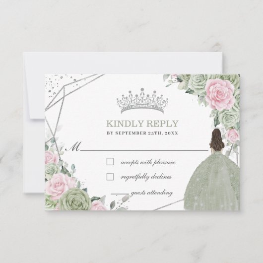 キンセアニラ誕生日セージグリーンソフトピンクフローラ 出欠カード (正面)