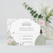 キンセアニラ誕生日セージグリーンソフトピンクフローラ 出欠カード (スタンド正面)