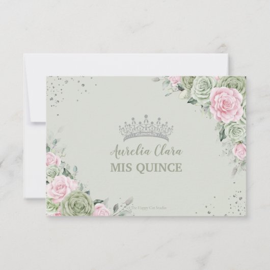 キンセアニラ誕生日セージグリーンソフトピンクフローラ 出欠カード (裏面)