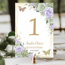 キンセアニラ誕生日セージグリーンパープルバラフローラ テーブルナンバー