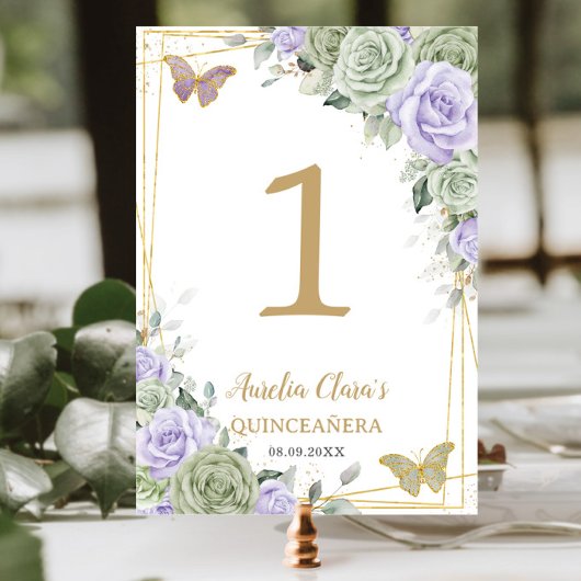 キンセアニラ誕生日セージグリーンパープルバラフローラ テーブルナンバー