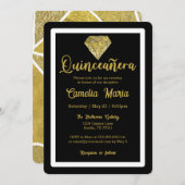 キンセアニラ誕生日ダイヤモンドグラムブラック金ゴールド 招待状 (正面/裏面)