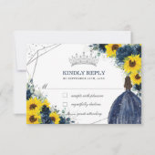 キンセアニラ誕生日ネイビーブルーサンフラワーフローラ 出欠カード (正面)