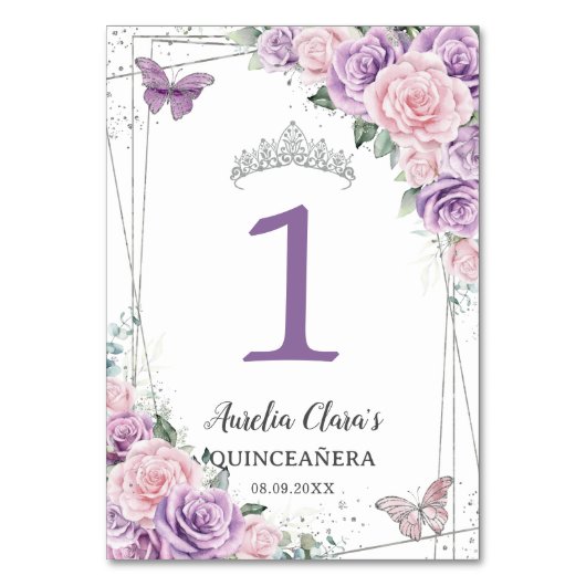 キンセアニラ誕生日パープル薄紫淡い色のピンクフローラ テーブルナンバー (正面)