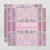 キンセアニラ誕生日ピンクシルバーホワイトパールレース 招待状 (正面/裏面)