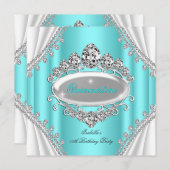 キンセアニラ誕生日プリンセスティール（緑がかった色）ダイヤモンド 招待状 (正面/裏面)