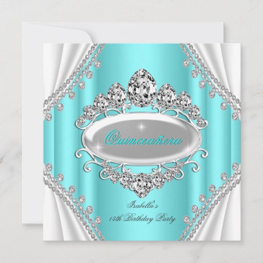 キンセアニラ誕生日プリンセスティール（緑がかった色）ダイヤモンド 招待状 (正面)