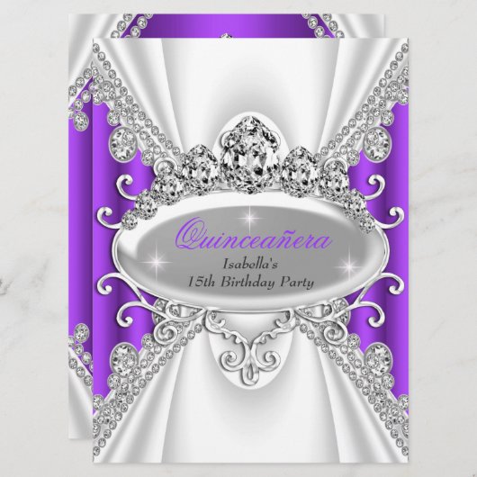 キンセアニラ誕生日プリンセスパープルダイヤモンドラージ 招待状 (正面/裏面)