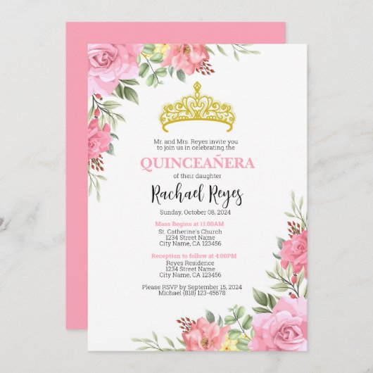 キンセアニラ誕生日招待状テンプレート 招待状 (正面/裏面)